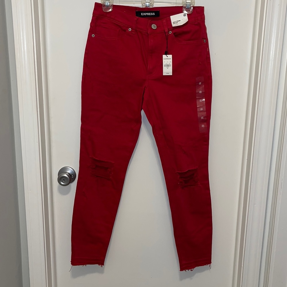Red distressed high waist jeans! Size 4 regular! Never worn